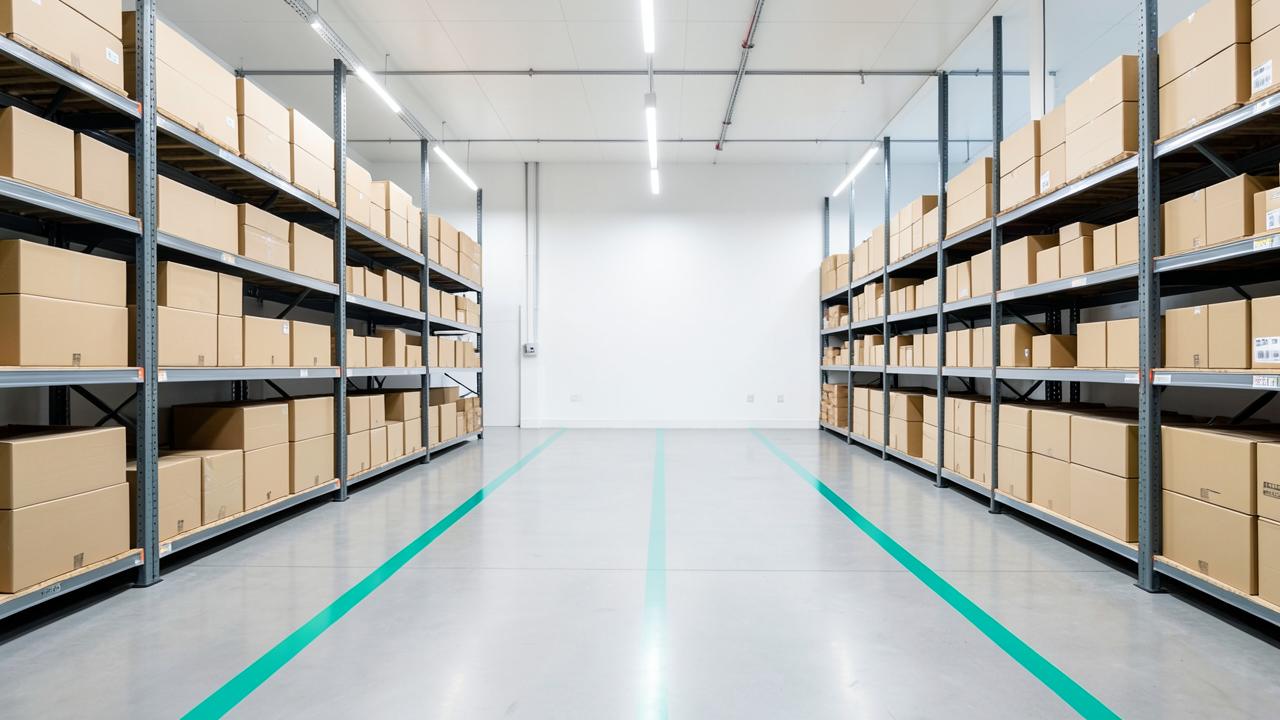 Warehouse aisle where parcels are consolidated before shipping